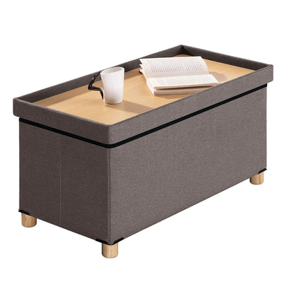 BRIAN & DANY 30” Folding Storage Ottoman Bench with Wooden Feet and Lid, Linen Fabric Bench with Resilient Sponge Padded for Bedroom, Living Room & Entryway, Foot Rest, Brown - WoodArtSupply