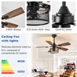 Depuley 42-Inch Ceiling Fans with Lights: Caged Ceiling Fans Dual Finish 5 Blades - Rustic Ceiling Fan with Remote Control for Industrial Living Room Outdoor Patio (E26 Bulb Included) Depuley