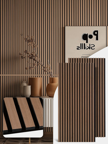 Mollywell Wood Panels for Wall, Time-Saving Installation, Versatile Wood Slat Wall Decor, Enhanced Acoustic & Sound Proof Fluted Design for Home & Office, 2 Pcs Teak, 47.2x23.6 Inch Mollywell
