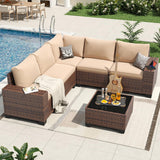 Aoxun 6 Pieces Patio Furniture Set Wicker Rattan Outdoor Sectional Conversation Set with Coffee Table and 4” Thickened Cushions, Beige (Waterproof Cover Included) Aoxun