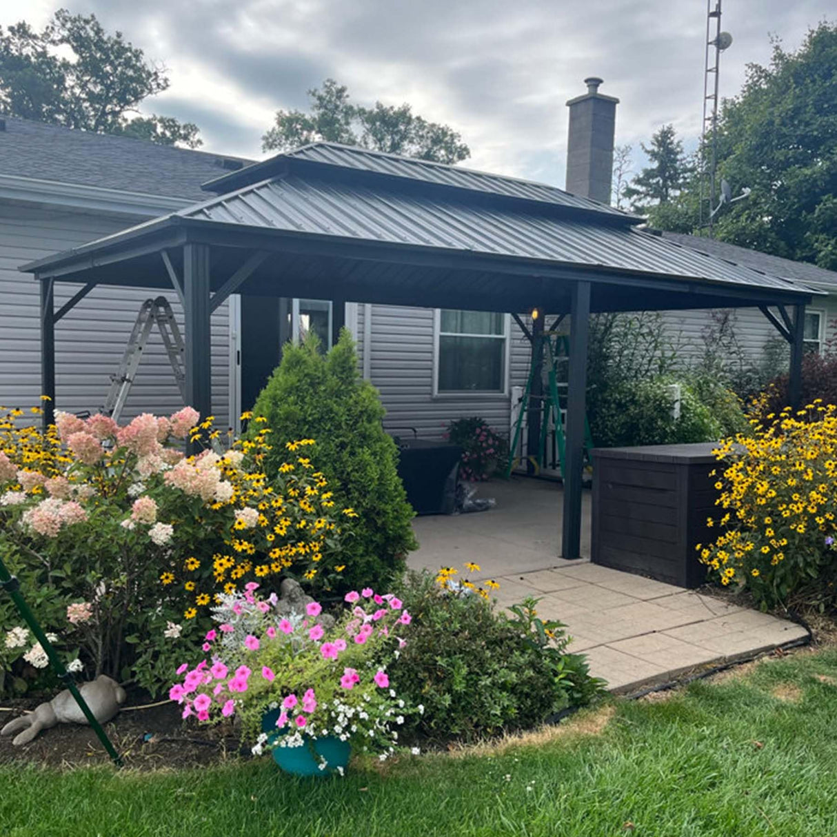 Domi 12' x 20' Hardtop Gazebo Permanent Metal Gazebo with Galvanized Steel Double Roof, Curtains and Netting for Patio, Backyard, Deck, Lawn, Grey domi outdoor living