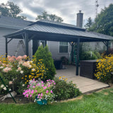 Domi 12' x 20' Hardtop Gazebo Permanent Metal Gazebo with Galvanized Steel Double Roof, Curtains and Netting for Patio, Backyard, Deck, Lawn, Grey domi outdoor living