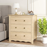 CHYMSUN Oversized 3 Drawer Dresser for Bedroom, Mid Century Modern Wooden Dressers Chest of Drawers with Handles, Waveform Nightstand Dresser, Storage Organizer for Bedroom, Living Room, Wood CHYMSUN