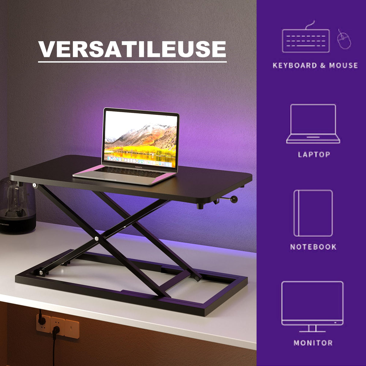 Decoholic Single 24 inch Scissors Lift Keyboard and Mouse Riser, Height Adjustable Standing Desk Converter for Ergonomic Sit Stand Workstations，suitable to hold large/small items (24inch, Black) Decoholic