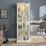 CKEASEAN Curio Cabinet 71" Lighted Glass Display Cabinet, Display Curio Cabinet with Adjustable Glass Shelves Vintage, China Cabinet Light Bulb Included, Curio Storage Cabinet with 6 Shelves (White) CKEASEAN