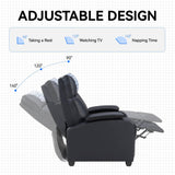 Manual Recliner Chair with Cup Holder – Classic PU Leather Reclining Single Sofa for Living Room, 3-Position Adjustable Recliner with Footrest and Headrest Pillow, Easy Assembly (Black) Generic