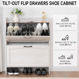 TRONLEE Shoe Storage Cabinet, 40.4H x 31.4W x 10.2D inches, 2 Flip Drawers, Warm White with Walnut Grain (Warm White Grayish) TRONLEE