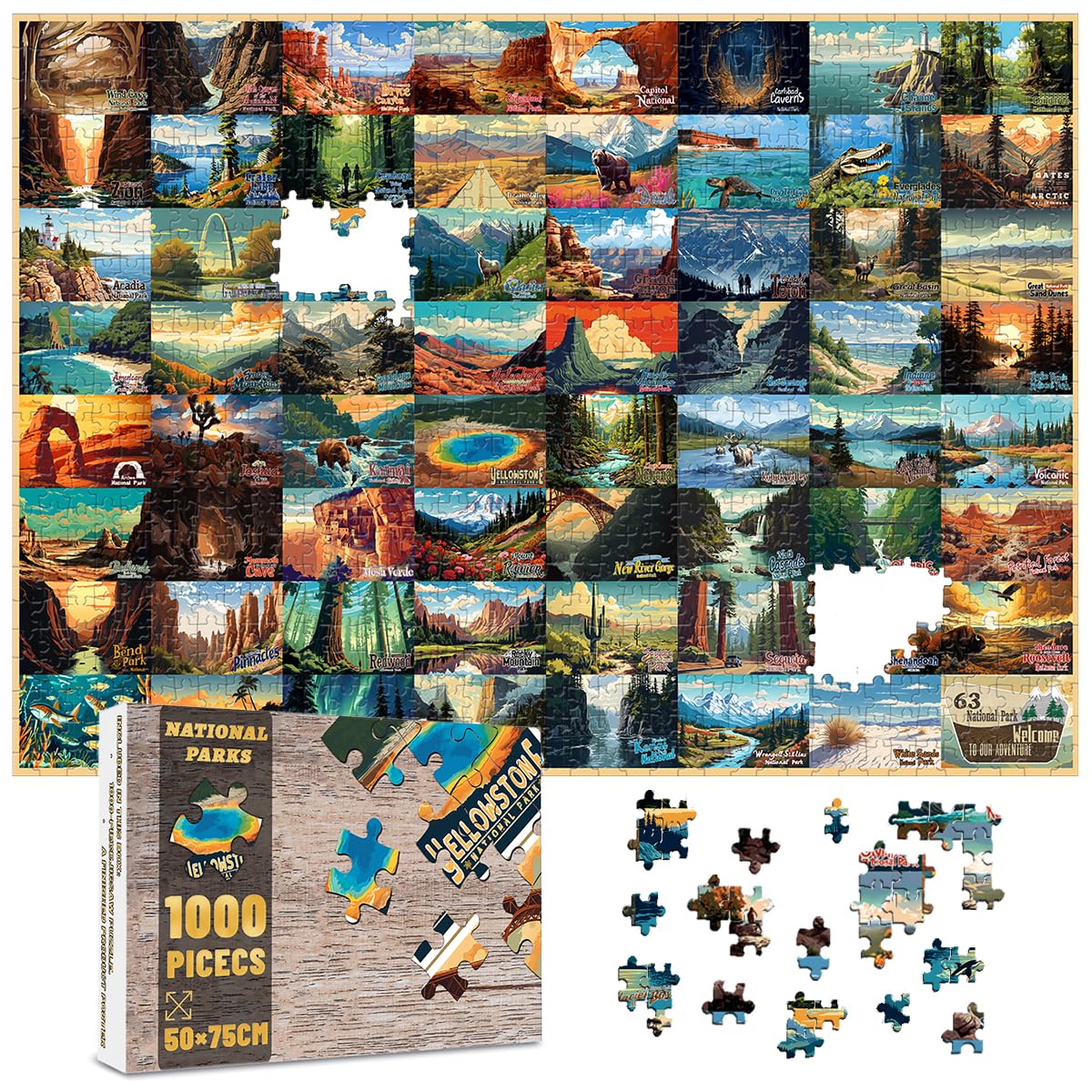 SHOXREM 1000 Pieces National Parks Jigsaw Puzzle - Vintage National Parks Puzzle for Adults, Perfect for Nature Lovers SHOXREM