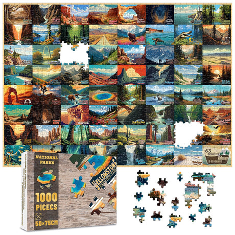 SHOXREM 1000 Pieces National Parks Jigsaw Puzzle - Vintage National Parks Puzzle for Adults, Perfect for Nature Lovers SHOXREM