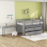 Kids Twin Low Loft Bed with Portable Desk and Storage Drawers in Gray by Harper & Bright Designs Harper & Bright Designs