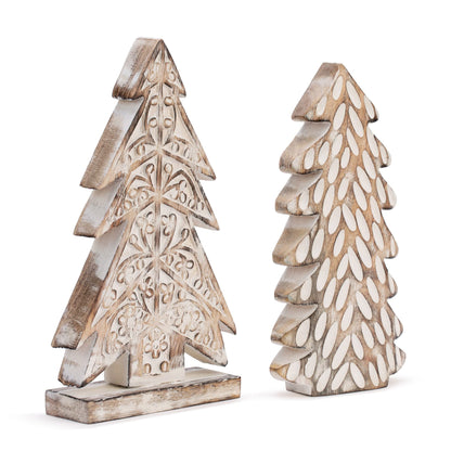 DEMDACO Christmas Tree Whitewashed Mango Wood Christmas Figurine Set of 2