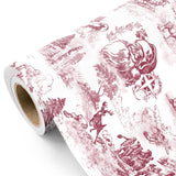 WRAPAHOLIC Toile Vintage Christmas Wrapping Paper - Mini Roll - 17 Inch x 16.5 Feet - Santa Toile de Jouy Red Christmas Wrapping Paper for Xmas Holiday, Party Celebration WRAPAHOLIC