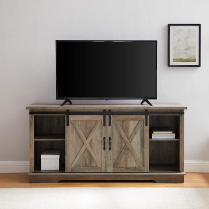 Walker Edison Richmond Modern Farmhouse Sliding Barn Door TV Stand for TVs up to 65 Inches, 58 Inch, Grey Wash - WoodArtSupply