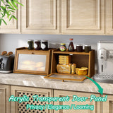 kiplant Bread Box for Kitchen Counter, Large Bamboo Bread Storage Container with Wavy Arcylic Transparent Door, Bamboo Wooden Farmhouse Bread Box for Your House (Brown) kiplant