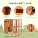 PawHut Large Cat House Outdoor Catio Wooden Feral Cat Shelter, Kitten Enclosure with Door, Cat Condo and Weather Protection Asphalt Roof, 77" L, Natural PawHut