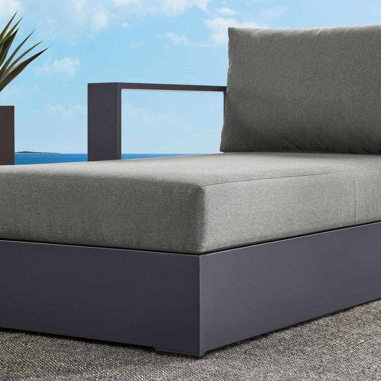 Modway Tahoe Aluminum Outdoor Chaise Lounge in Gray Charcoal with Weather-Resistant Cushions, Modular Left-Facing Patio Lounger for Pool Furniture or Sectional Sofa Set Modway
