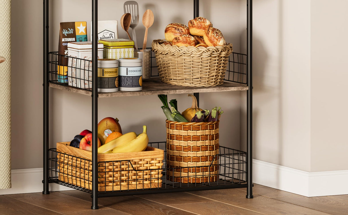 Microwave Stand with Storage 4-Tier, Bakers Racks for Kitchens, Coffee Cart Microwave Cart with Storage, Metal Bakers Rack with Storage, Coffee Cart with 5 S-Hooks Sonyabecca