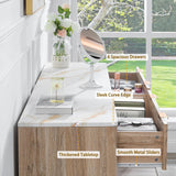 6 Drawers Dresser for Bedroom, 54" Large Storage Dresser, Farmhouse Wood Dressers with Faux Marble Top, Modern Dressers & Chests of Drawers for Living Room Entryway, Fluted Curved Profile, Natural Oak GIAJORYA