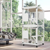 MODCART Catio Outdoor Cat Enclosure with Roof 71" Height Large Wooden Cat Cage with 3 Jumping Platforms and 1 Napping Houses for Cat (White) MODCART