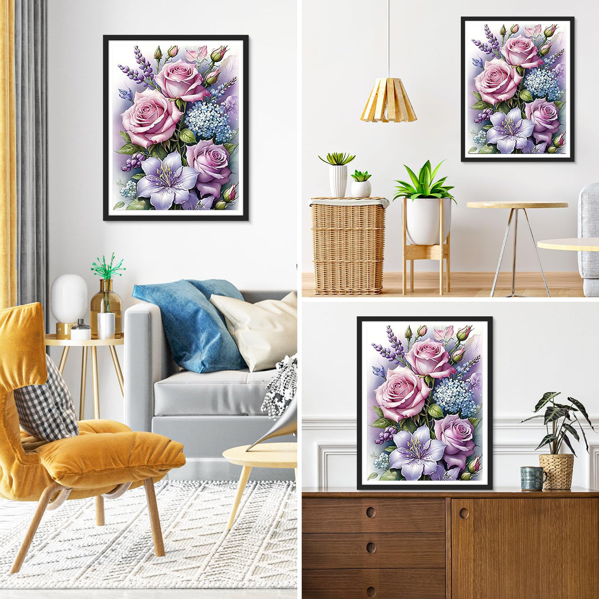 Auremi Diamond Painting Kits for Adults, Rose FlowerDiamond Art Kits Full Drill Diamond Paintings for Beginners 5D Round Flowers Diamonds Pictures Gem Art Painting Kits for Home Wall Decor 12x16 in Auremi
