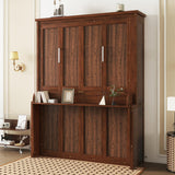 PVWIIK Queen Size Murphy Bed with Storage Shelf & Support Plate for Adult,Girls,Boys,Wood Hidden Wall Bed Cabinet,Space-Saving,No Box Spring Needed, Walnut PVWIIK