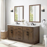 OVE Decors Maya Plus 72 in. Double Sink Bathroom Vanity in Almond Latte Finish, Black Hardware and Included Power Bar OVE Decors
