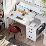 Casaottima 48-Inch Small Computer Desk with Fabric Drawers & File Cabinet, Home Office Desk with Cloth Storage Bag and Hook, Writing Study Work Table for Small Space, Vanity Desk for Bedroom, White Casaottima