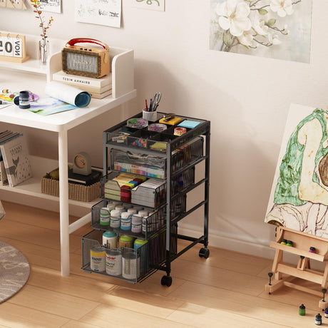 Rolling Utility Cart with 4 Drawers, Craft Organizer and Storage Carts with DIY Divider, Lockable Wheels Storage Organizer for Art Supplies, Store for Brushes & Paints & Artifacts & Small Parts Hayexiha