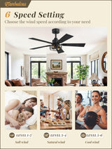 Fanbulous 2 Pack Farmhouse 42 Ceiling Fans with Lights, Black Industrial Caged Ceiling Fans for Bedroom Living Room, Double-Sided 5 Blades Rustic Ceiling Fan Fanbulous