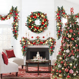 WANNA-CUL Pre-lit 9Feet /108 Inch Christmas Garland with Lights for Front Door, Red Gold Ligthed Christmas Mantel Garland Decoration with Ball Ornaments, Battery Operated 50 LED WANNA-CUL