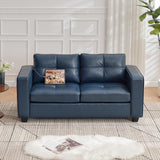 TYBOATLE 65" Blue Faux Leather Loveseat for Bedroom, Mid-Century Modern Tufted Comfy Loveseat w/USB Charging Ports and Wide Arms, 2 Seat Office Small Couch for Small Space TYBOATLE