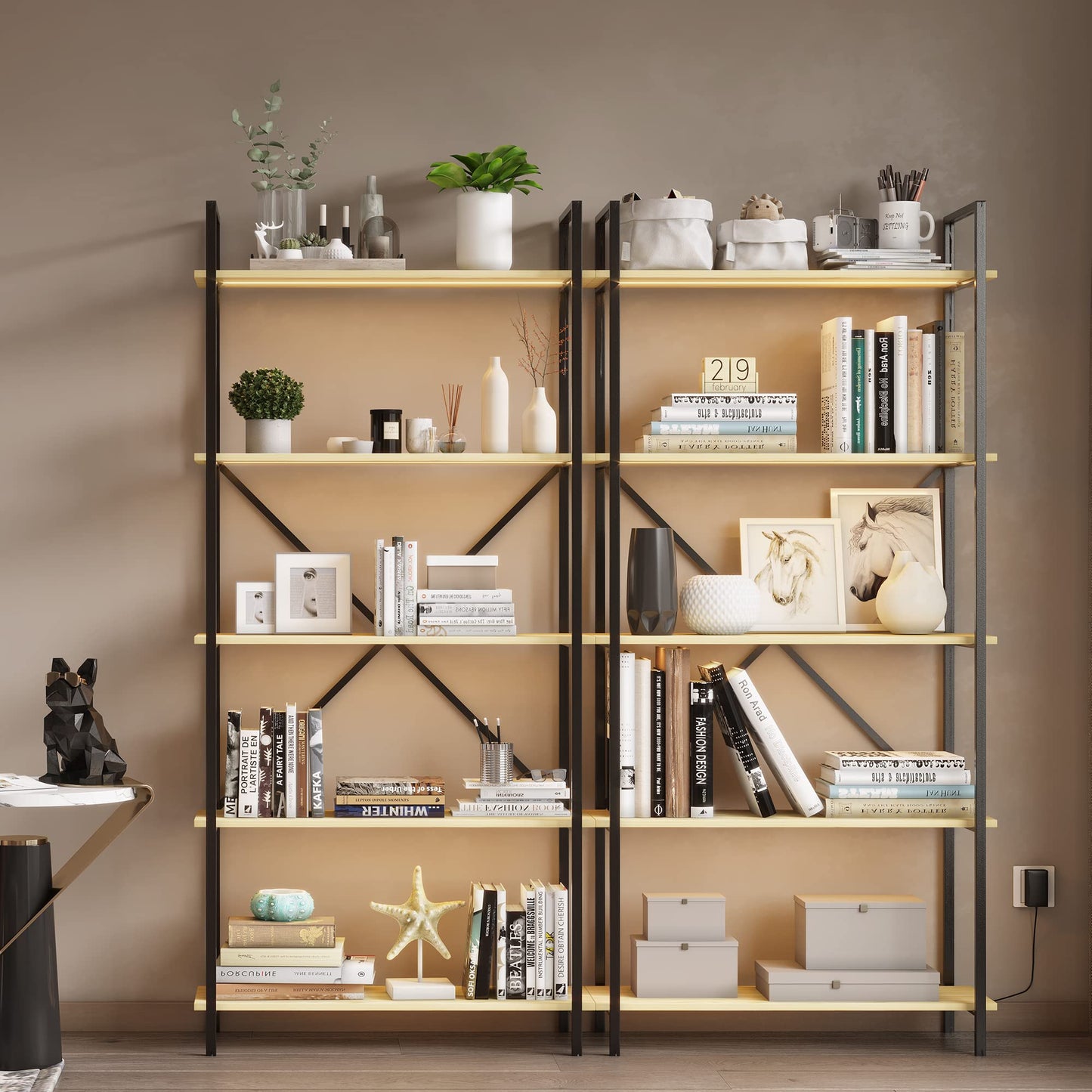 Vlsrka 5-Tier Smart Industrial Bookshelf with LED Lights - Modern Open Display Unit for Home and Office - WoodArtSupply