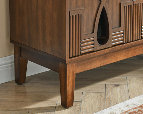 LKTART 60" Mid Century Modern Sideboard Buffet with Hollow Carved Doors and Outlet Holes,Vintage Accent Cabinet Credenzas Storage Cabinet Walnut LKTART