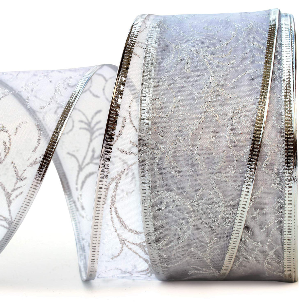 Christmas Ribbon Wired 1.5 Inch Set of 4 Ribbon Wire Red, Green, Gold, Silver/White Sheer Organza Glitter Gift, Xmas Ribbons Decoration, Holiday Craft, Gifts Wrap 40 Yards / 10 Yard Ea. Roll OLYPHAN