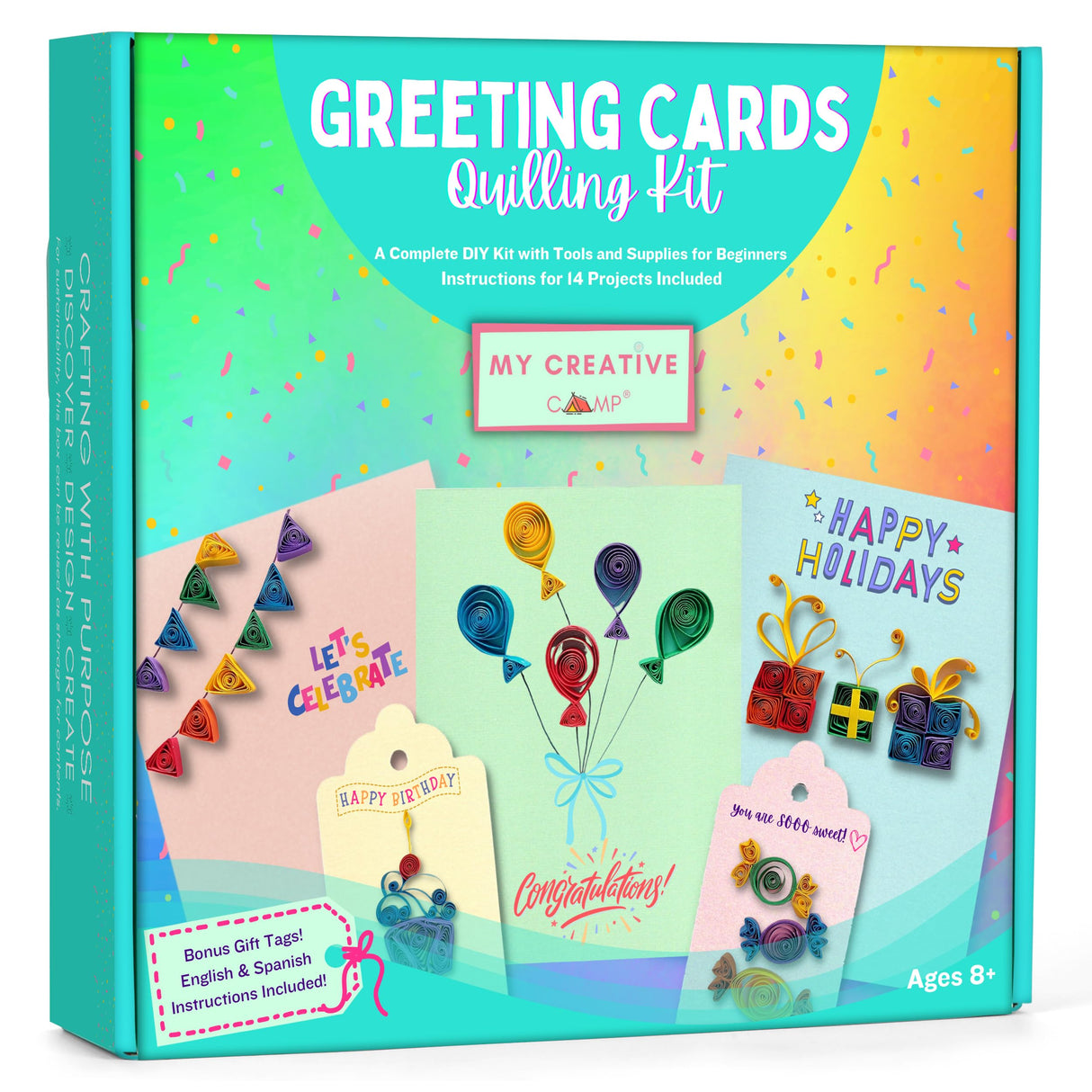 MY CREATIVE CAMP® Beginner's Greeting Cards Quilling Kit, DIY Greeting Card Making Kits for Kids & Adults, Paper Quilling Kit for Beginners, Quilling Card Kit & Gift Tag, 14 Projects with Instructions MY CREATIVE CAMP