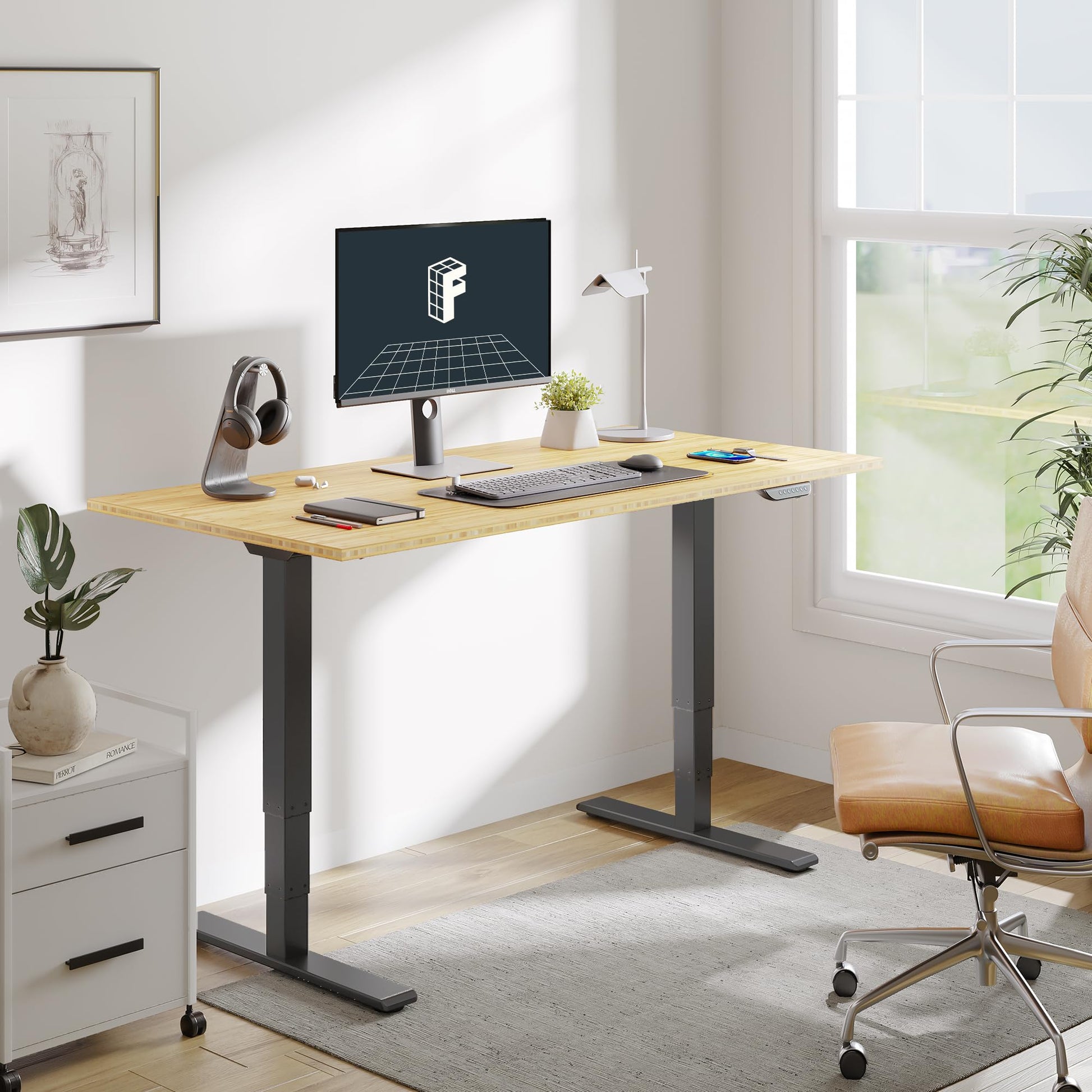 FLEXISPOT E6 Bamboo Dual Motor 3 Stages Standing Desk 72x30 Inch Whole-Piece Board Electric Height Adjustable Desk Stand Up Desk Large Load Capacity(Black Frame + Bamboo Desktop) - WoodArtSupply