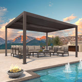 PURPLE LEAF Louvered Pergola 11' × 15' Outdoor Hardtop Gazebo Sun Shade with Adjustable Canopy Patio Aluminum Retractable Roof for Outside Deck Backyard Pavilion PURPLE LEAF