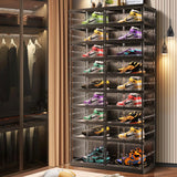 CIMLORD 9-Tier Foldable Shoe Rack for Closet Entryway 18-36Pairs,Stackable Clear Shoe Storage Boxes Organizer With Door Plastic Shoe Cabinet Bins with Lids Shoes Shelf Easy Assembly Large Black CIMLORD