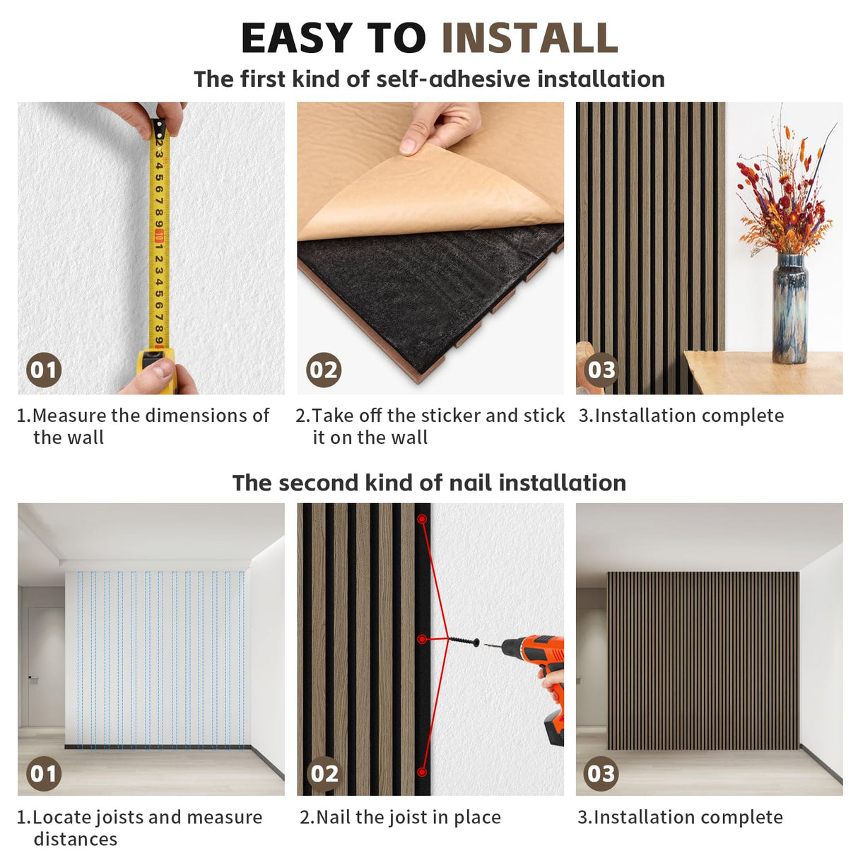 2-Pack 47.3"x23.6" Walnut Acoustic Wood Slat Wall Panels - Soundproof 3D Textured Panels for Noise Reduction & Modern Interior Decor | Easy Install for Living Room, Bedroom & Office laapee