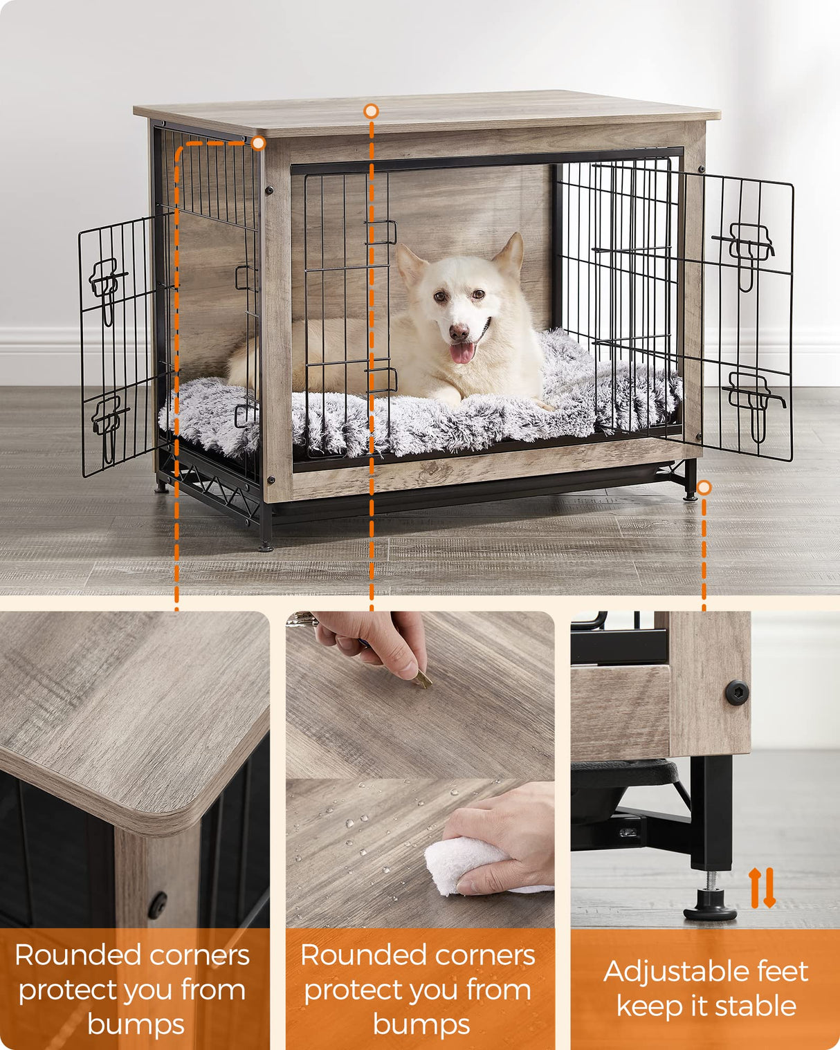 Feandrea Dog Crate Furniture, 32.5" Side End Table, Modern Kennel for Dogs Indoor up to 45 lb, Heavy-Duty Dog Cage with Multi-Purpose Removable Tray, Double-Door Dog House, Greige UPFC002G01 Feandrea