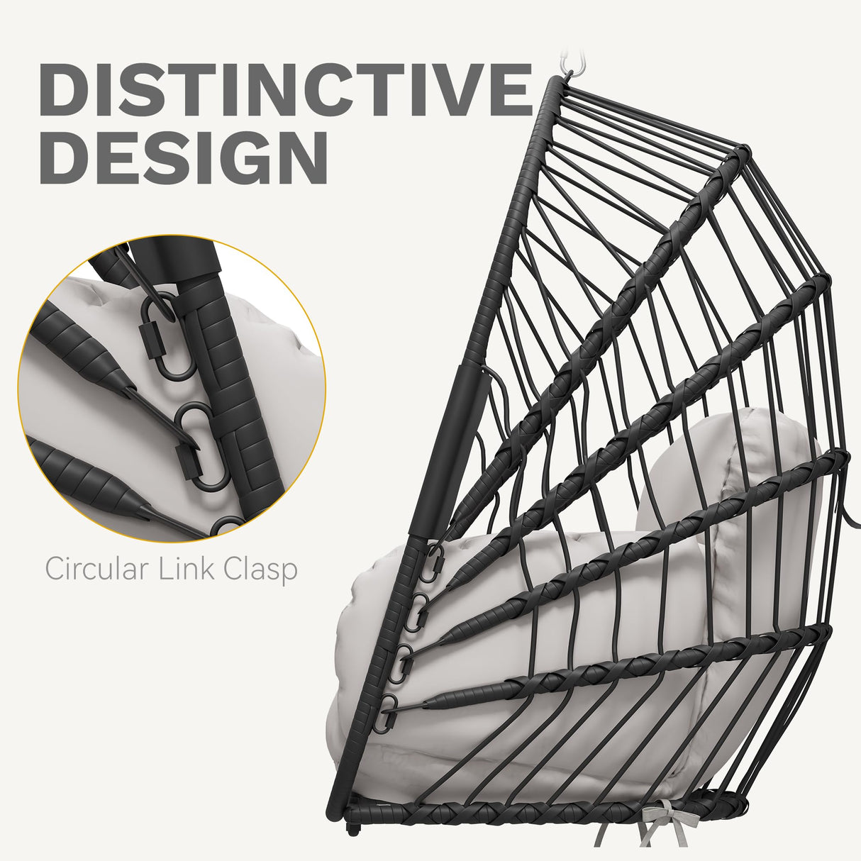 DWVO Wicker Swing Egg Chair 300lbs Capacity - Foldable Hanging Hammock with Cushions & Stand, Indoor/Outdoor Patio Swing Chair for Bedroom, Garden, Balcony (Grey) DWVO