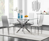 NIERN 5 Piece Dining Table Table Set, Tempered Glass Dining Table Set for 4 Kitchen Table Set with 4 Upholstered Chairs for Kitchen Dining Room (Sliver Table with White Chair) NIERN