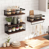 Fixwal 3+1 Tier Wall Mounted Bathroom Shelves Over Toilet, Rustic Wood Floating Shelves with Metal Frame and Towel Bar for Bathroom, Kitchen, Bedroom, Living Room (Dark Brown) Fixwal