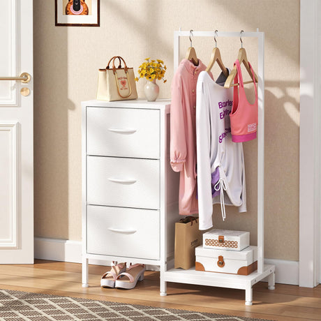 AFLUI Dresser for Bedroom with Hanging Rack, 3 Drawers Dresser for Bedroom - White AFLUI