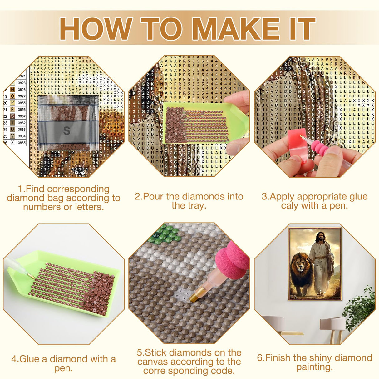 MEIYUDA Jesus Diamond Painting Kits for Adults, DIY Lion Diamond Art Kits for Adult Beginners, Full Diamond Art Painting Kit for Home Wall Decor Gifts 12x16inch MEIYUDA