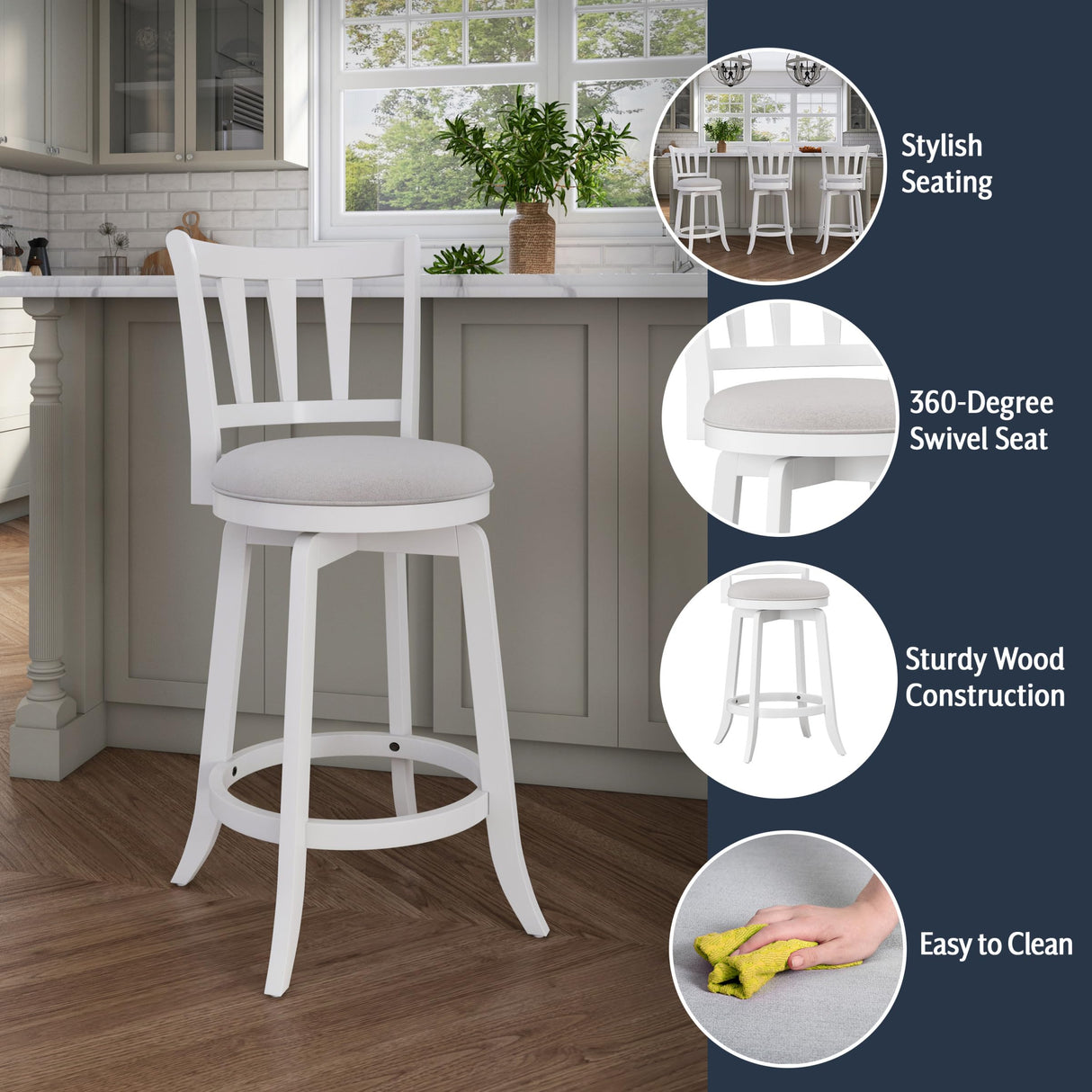 HILLSDALE Presque ISLE Wood Counter Height Swivel Stool White Hillsdale