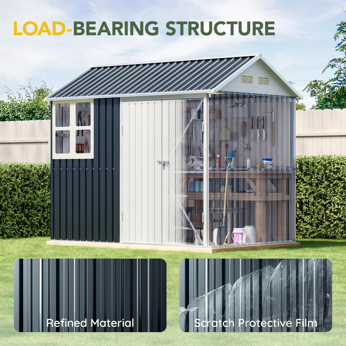 Breezz 6X8FT Outdoor Steel Storage Shed with Clear Window, Lockable Doors, Weather-Resistant Metal Tool Shed for Garden, Backyard, Patio, and Utility Storage.Nightblue BreezZ