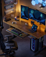 ErGear Large Electric Standing Desk with Keyboard Tray, 63x28 Inches Large Adjustable Height Sit Stand Up Desk, Home Office Desk Computer Workstation, Vintage Brown ErGear