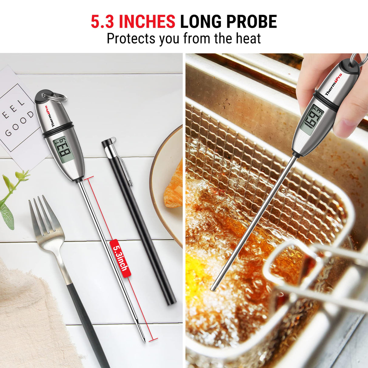 ThermoPro TP-02S Instant Read Meat Thermometer Digital Cooking Food Thermometer with Super Long Probe for Grill Candy Kitchen BBQ Smoker Oven Oil Milk Yogurt Temperature ThermoPro