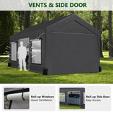 Raysfung Carport 12X20FT, Heavy Duty Car Port with Sidewalls, Carports Canopy, Portable Garage with Sandbags & All-Season Tarp, Outdoor Shelter for Car, SUV, F150, Truck, Boat (Gray) Raysfung